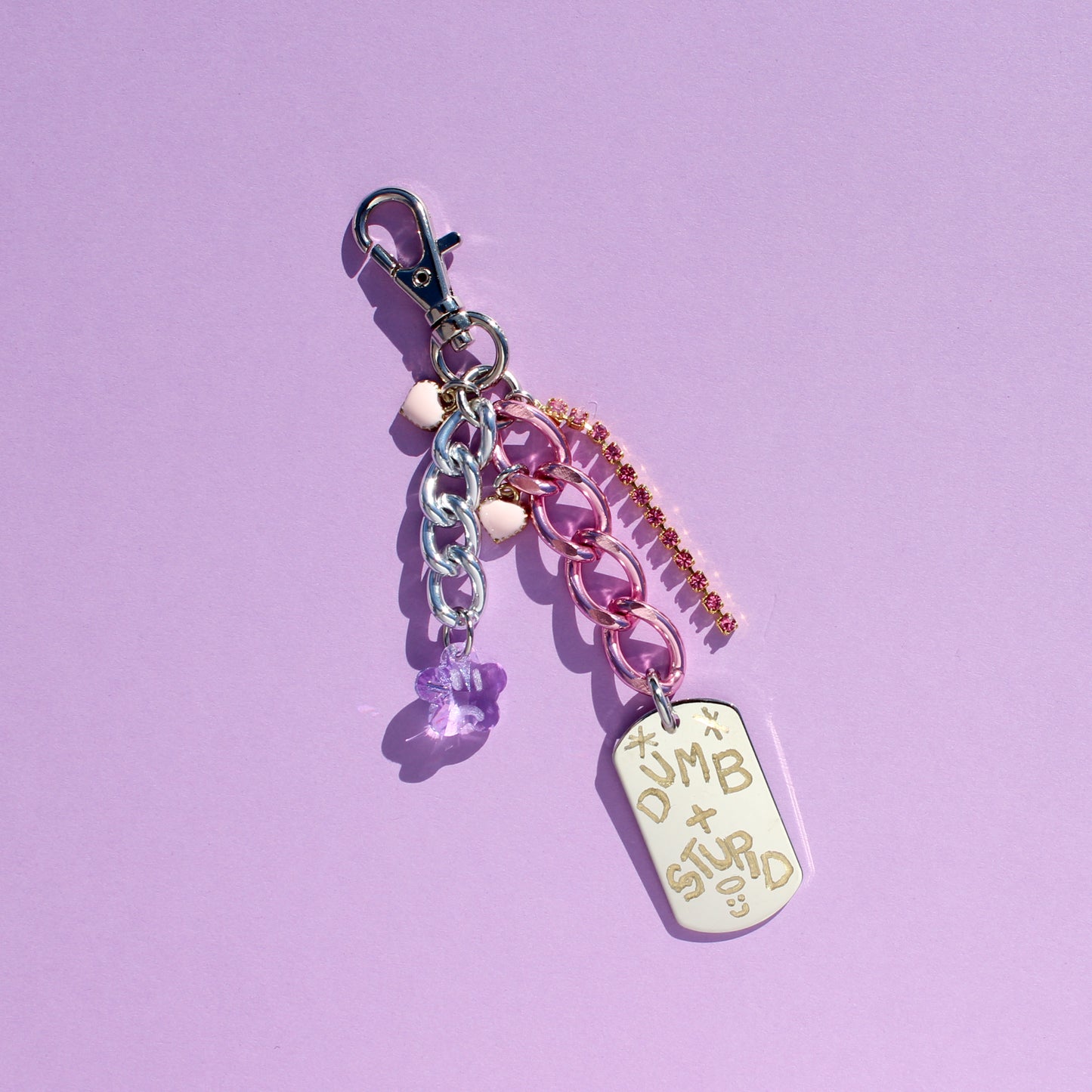 DUMB + STUPID dog tag keychain