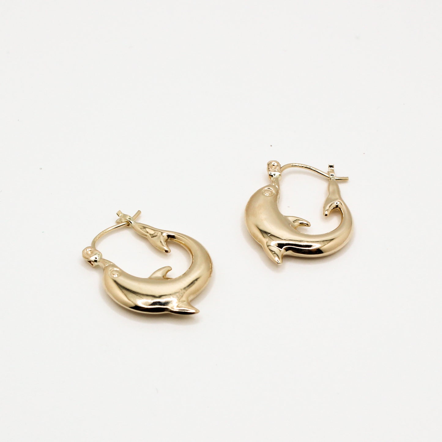 dolphin hoop vtg 14kt gold earrings