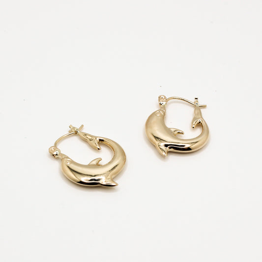 dolphin hoop vtg 14kt gold earrings
