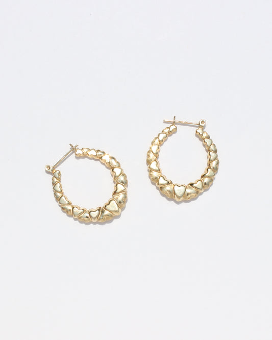 puffy heart vtg 14kt gold hoop earrings