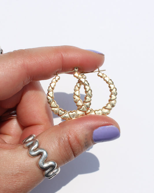 puffy heart vtg 14kt gold hoop earrings